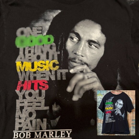 Bob Marley, One Good Thing About Music, Men's Cotton T-Shirt by Zion, Black, M - Picture 1 of 5